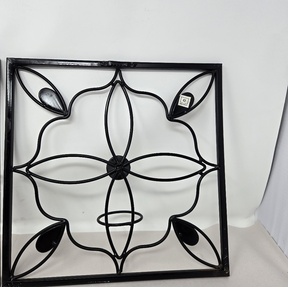 Elements Set Of 2 Wall Decor Candle Holders Black Metal Flower Design & Stones - Picture 12 of 14